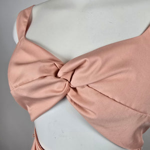 Crescent Pink Cut Out Twist Front Midi Dress Sleeveless Fit Flare NWT Size M