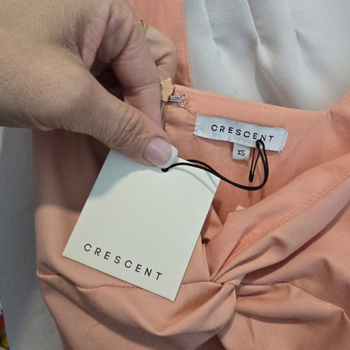 Crescent Pink Cut Out Twist Front Midi Dress Sleeveless Fit Flare NWT Size XS