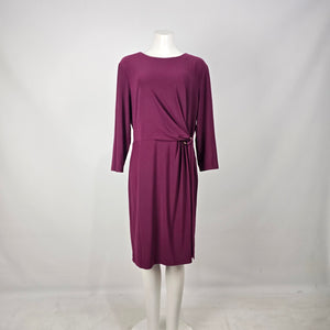 Melanie Lyne Plum Faux Wrap Sheath Dress 3/4 Sleeve with Gold Ring Accent Size 16