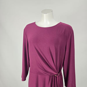 Melanie Lyne Plum Faux Wrap Sheath Dress 3/4 Sleeve with Gold Ring Accent Size 16