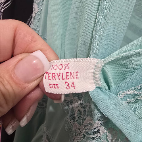 Vintage Silkmit Limited Mint Green Lace Trim Slip Maxi Sleeveless Dress Size 4