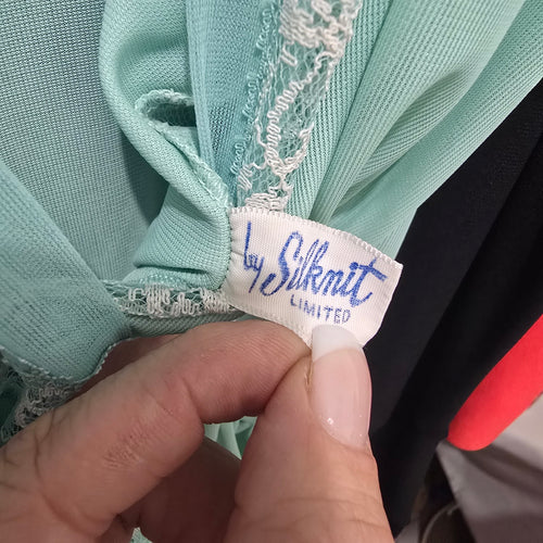 Vintage Silkmit Limited Mint Green Lace Trim Slip Maxi Sleeveless Dress Size 4