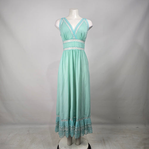 Vintage Silkmit Limited Mint Green Lace Trim Slip Maxi Sleeveless Dress Size 4