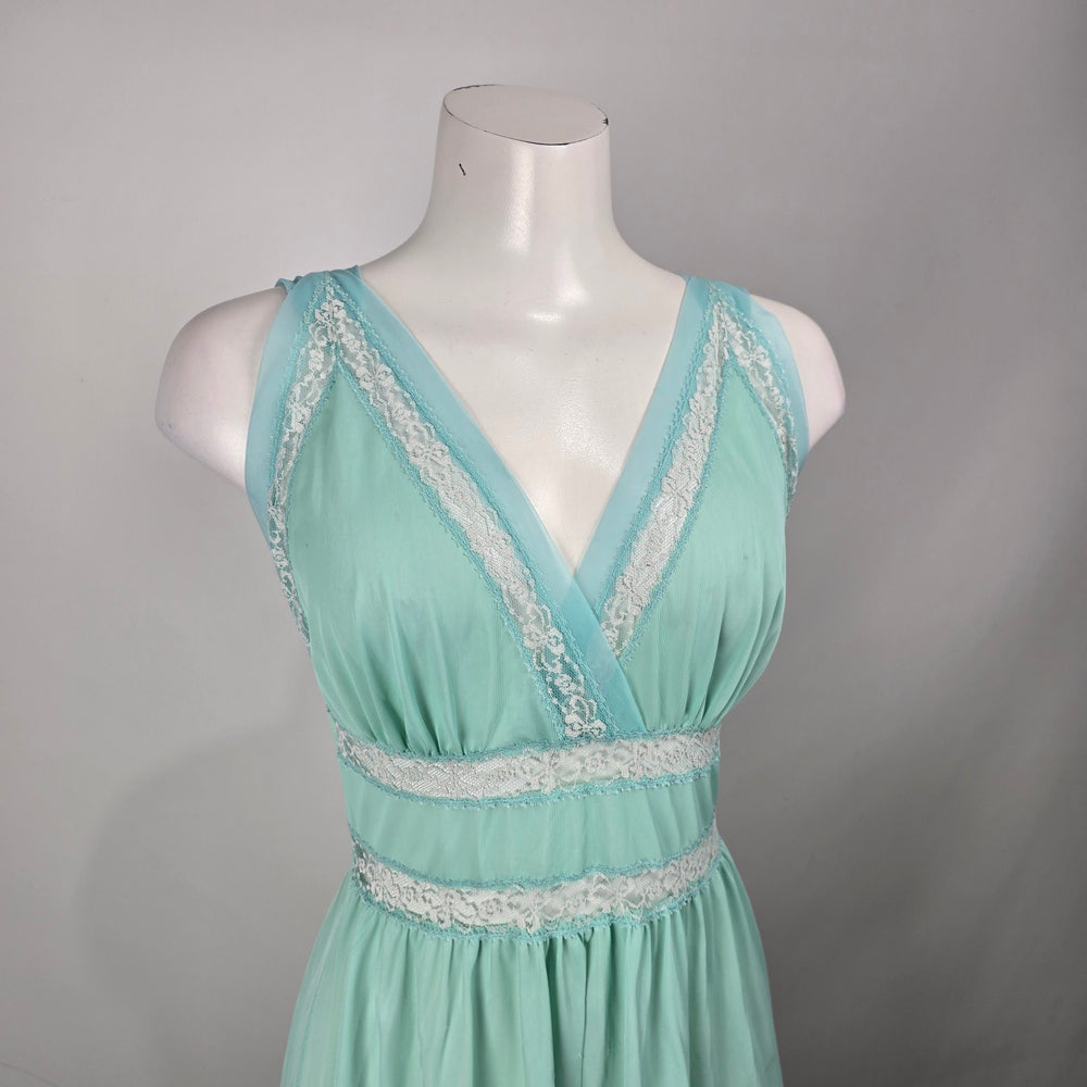 Vintage Silkmit Limited Mint Green Lace Trim Slip Maxi Sleeveless Dress Size 4
