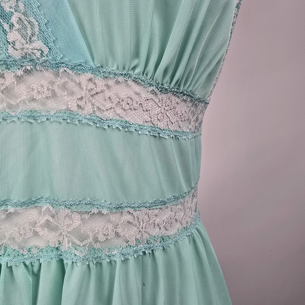 Vintage Silkmit Limited Mint Green Lace Trim Slip Maxi Sleeveless Dress Size 4