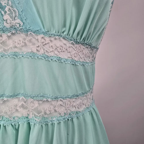Vintage Silkmit Limited Mint Green Lace Trim Slip Maxi Sleeveless Dress Size 4