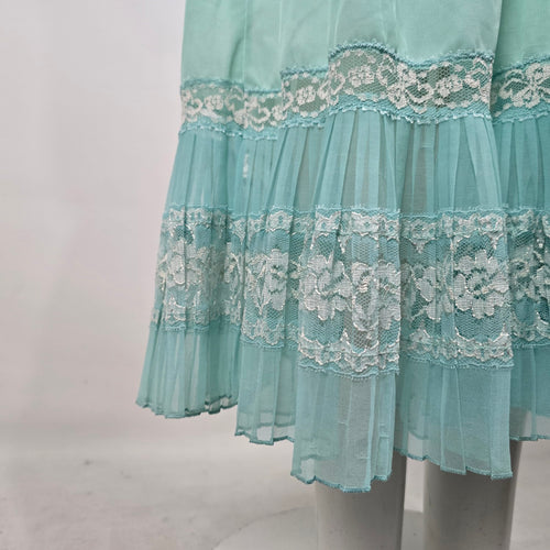 Vintage Silkmit Limited Mint Green Lace Trim Slip Maxi Sleeveless Dress Size 4