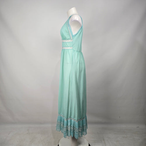 Vintage Silkmit Limited Mint Green Lace Trim Slip Maxi Sleeveless Dress Size 4