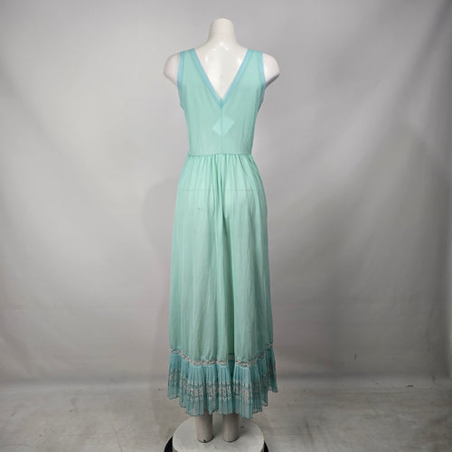 Vintage Silkmit Limited Mint Green Lace Trim Slip Maxi Sleeveless Dress Size 4