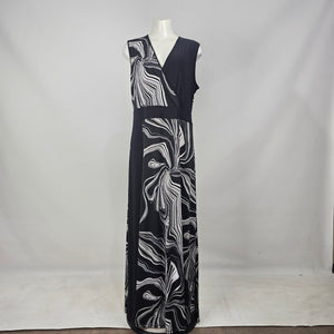 Joseph Ribkoff Black White Abstract Print Sleeveless Maxi Dress Size 16