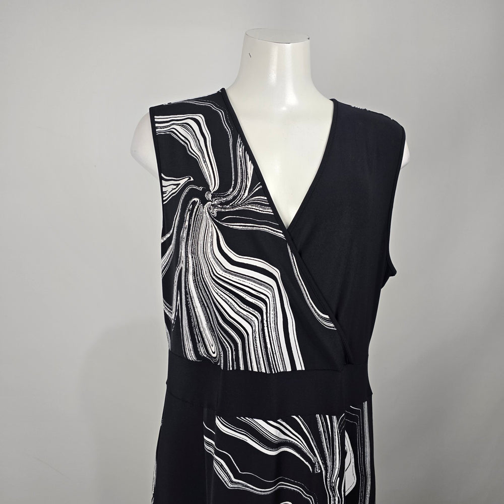 Joseph Ribkoff Black White Abstract Print Sleeveless Maxi Dress Size 16