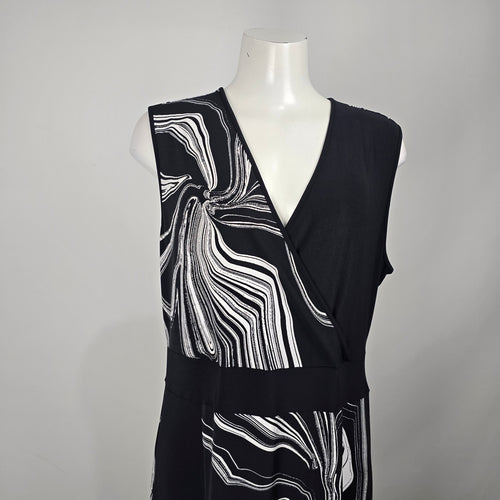 Joseph Ribkoff Black White Abstract Print Sleeveless Maxi Dress Size 16