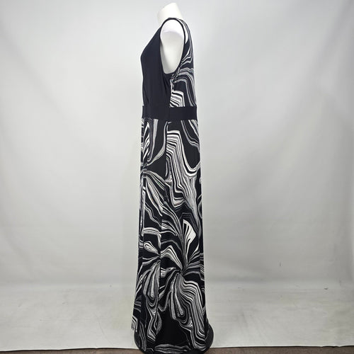 Joseph Ribkoff Black White Abstract Print Sleeveless Maxi Dress Size 16