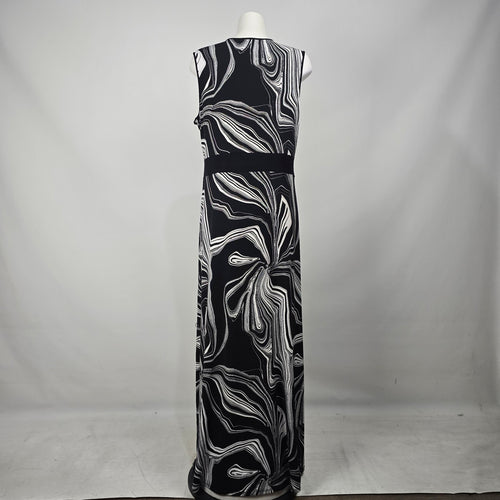 Joseph Ribkoff Black White Abstract Print Sleeveless Maxi Dress Size 16