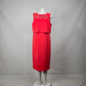 Joseph Ribkoff Red Layered Sheath Dress Metallic Grommet Accent Size 16