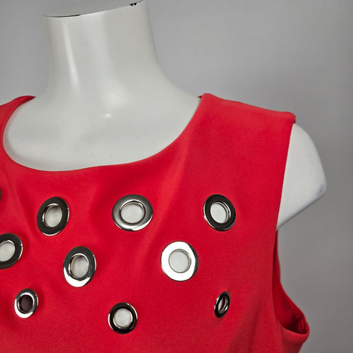 Joseph Ribkoff Red Layered Sheath Dress Metallic Grommet Accent Size 16