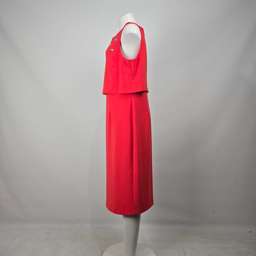 Joseph Ribkoff Red Layered Sheath Dress Metallic Grommet Accent Size 16