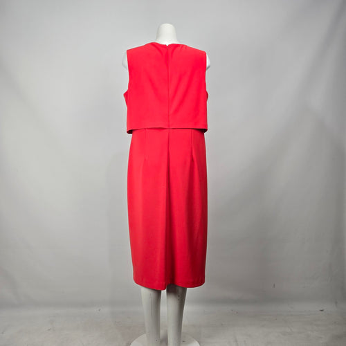 Joseph Ribkoff Red Layered Sheath Dress Metallic Grommet Accent Size 16