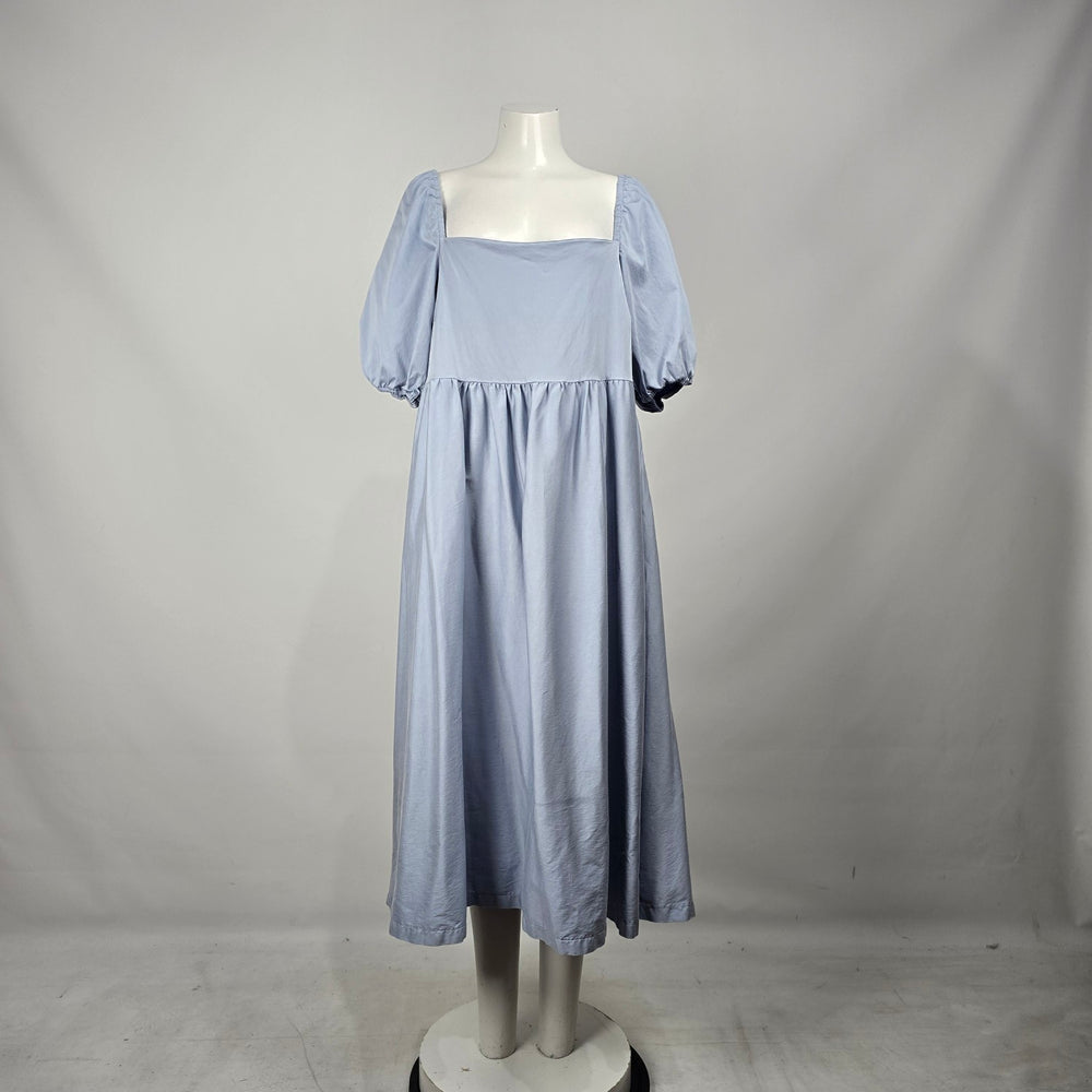 Smash + Tess Emma Dusty Blue Puff Sleeve Boho Midi Dress Size L