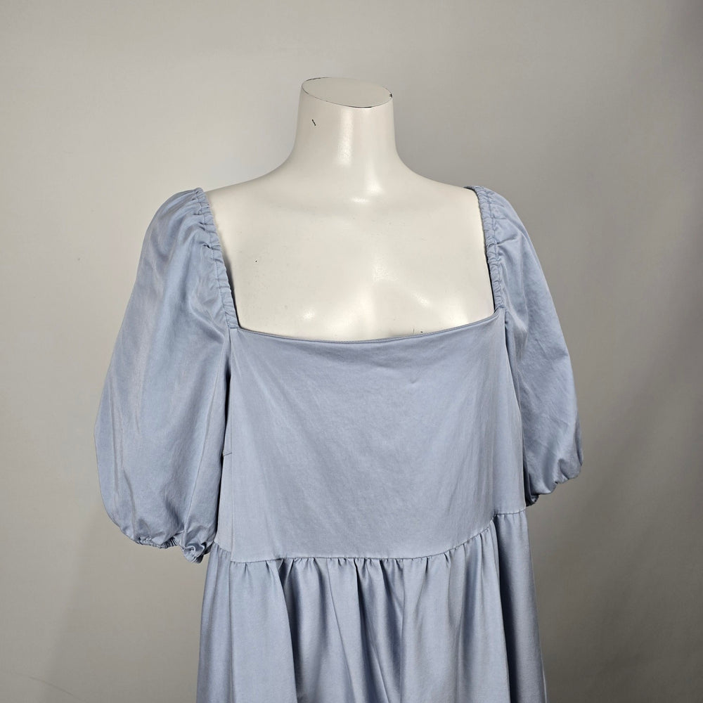 Smash + Tess Emma Dusty Blue Puff Sleeve Boho Midi Dress Size L