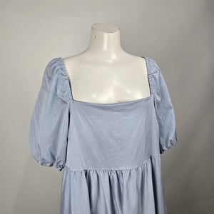 Smash + Tess Emma Dusty Blue Puff Sleeve Boho Midi Dress Size L