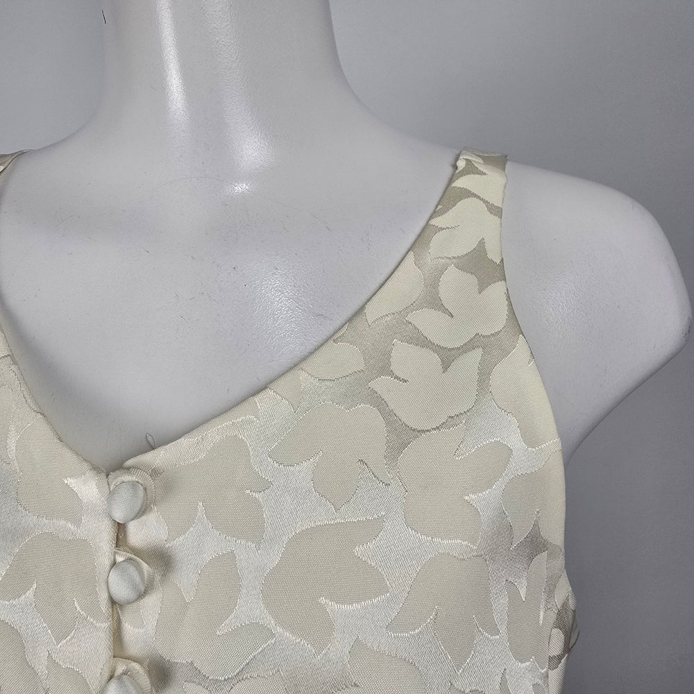 Vintage Ivory Two-Piece Formal Wedding Dress & Skirt Set Floral Jacquard Satin Maxi Size S