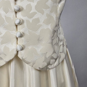 Vintage Ivory Two-Piece Formal Wedding Dress & Skirt Set Floral Jacquard Satin Maxi Size S