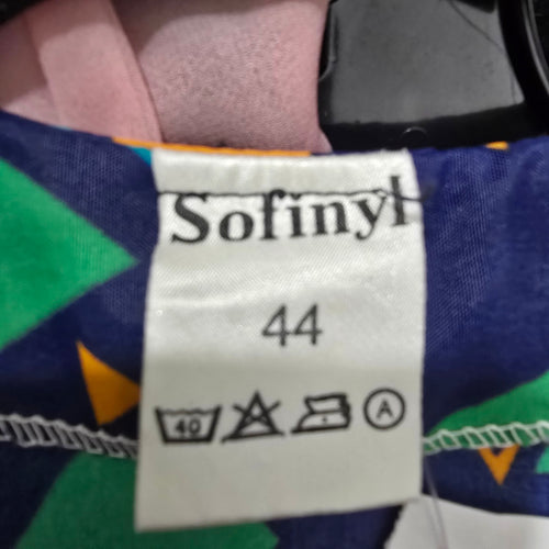 Vintage Sofinyl Geometric Print Button Front House Dress Sleeveless Size 14