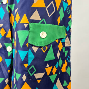 Vintage Sofinyl Geometric Print Button Front House Dress Sleeveless Size 14
