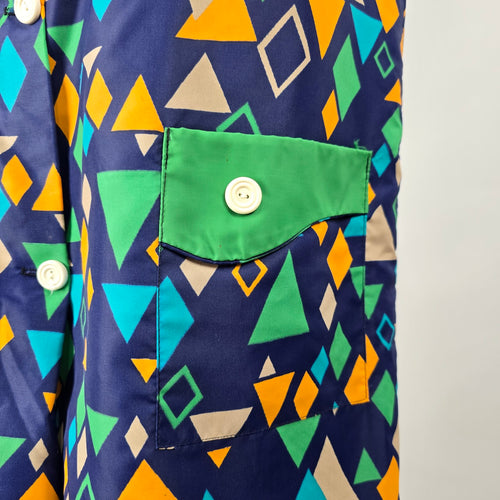 Vintage Sofinyl Geometric Print Button Front House Dress Sleeveless Size 14