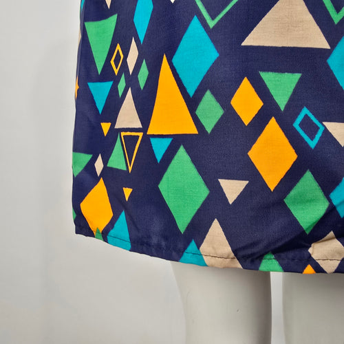 Vintage Sofinyl Geometric Print Button Front House Dress Sleeveless Size 14