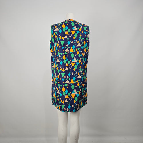 Vintage Sofinyl Geometric Print Button Front House Dress Sleeveless Size 14