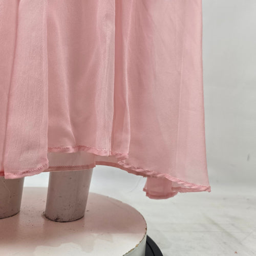 Vintage Pink Sheer Chiffon Maxi Dress Long Sleeve High Neck Empire Waist Size S