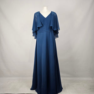 JJ's House Dusty Blue Chiffon Cape Sleeve Formal Gown Size US 14