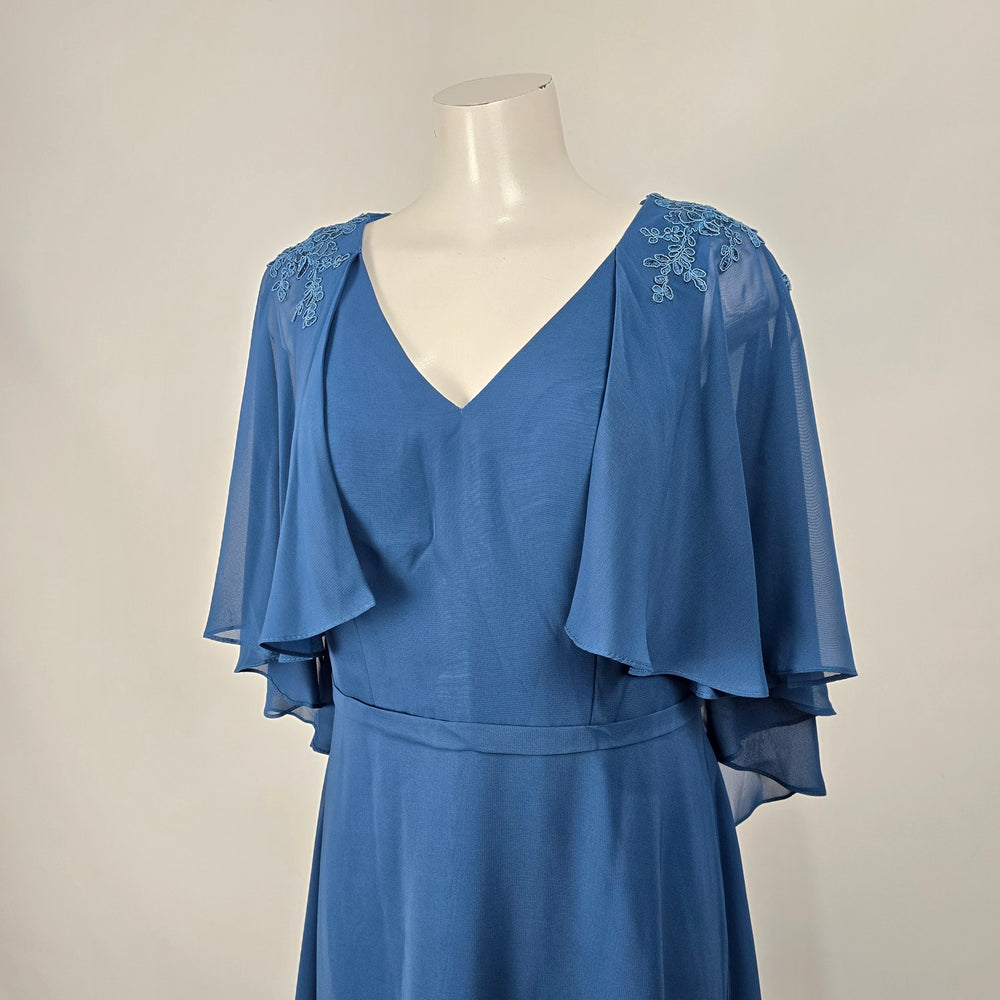JJ's House Dusty Blue Chiffon Cape Sleeve Formal Gown Size US 14