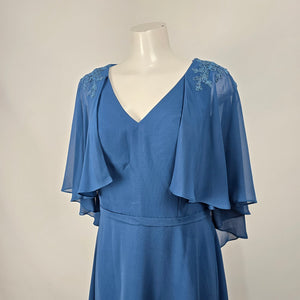 JJ's House Dusty Blue Chiffon Cape Sleeve Formal Gown Size US 14