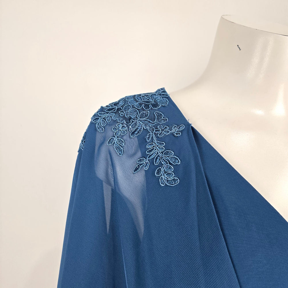 JJ's House Dusty Blue Chiffon Cape Sleeve Formal Gown Size US 14