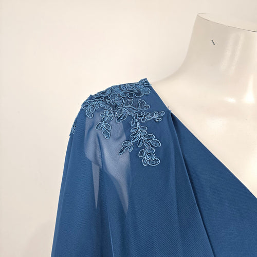 JJ's House Dusty Blue Chiffon Cape Sleeve Formal Gown Size US 14