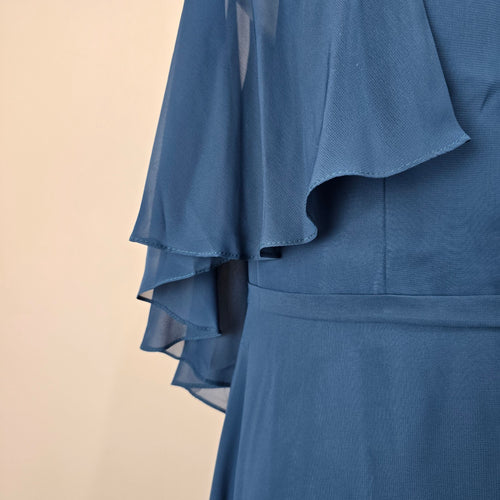 JJ's House Dusty Blue Chiffon Cape Sleeve Formal Gown Size US 14