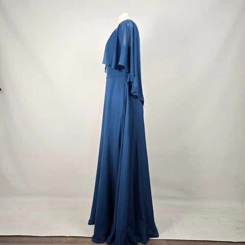 JJ's House Dusty Blue Chiffon Cape Sleeve Formal Gown Size US 14