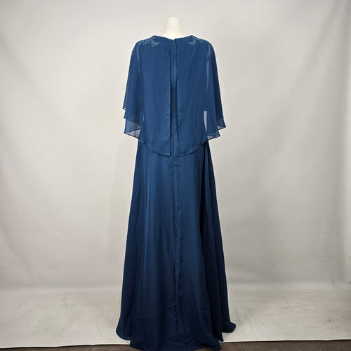 JJ's House Dusty Blue Chiffon Cape Sleeve Formal Gown Size US 14