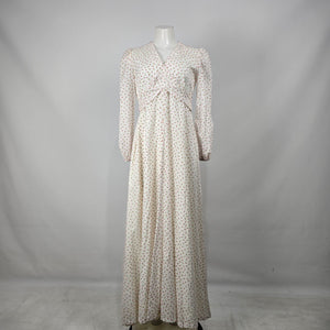 Vintage White Floral Prairie Maxi Dress Long Sleeve Tie Back Dress Size M