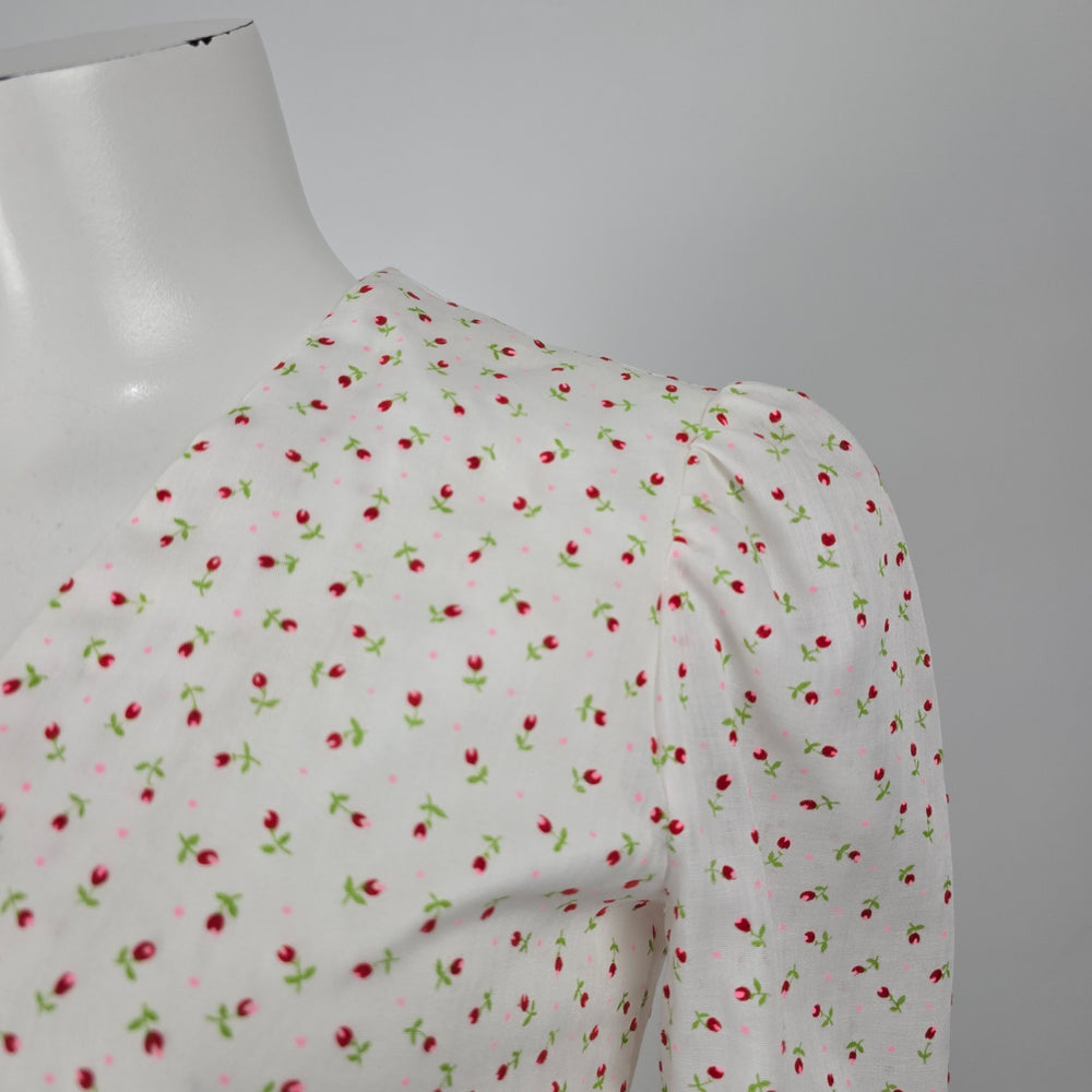 Vintage White Floral Prairie Maxi Dress Long Sleeve Tie Back Dress Size M