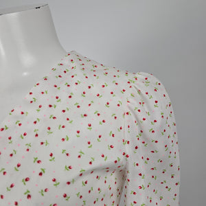 Vintage White Floral Prairie Maxi Dress Long Sleeve Tie Back Dress Size M