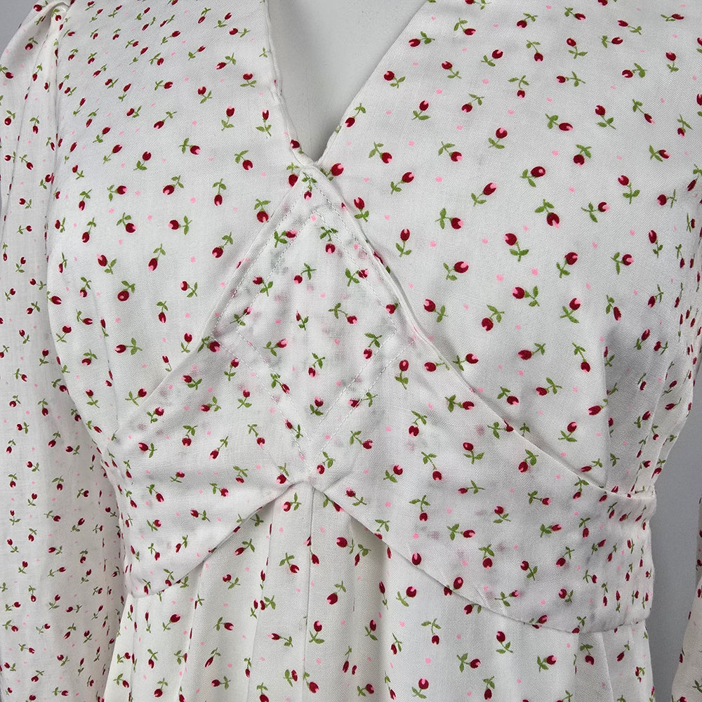 Vintage White Floral Prairie Maxi Dress Long Sleeve Tie Back Dress Size M
