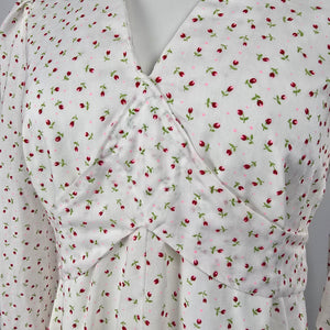 Vintage White Floral Prairie Maxi Dress Long Sleeve Tie Back Dress Size M