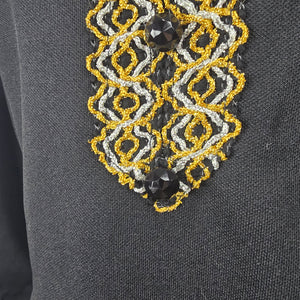 Vintage Bleeker Street Black Maxi Dress Gold Trim Beaded Boho Size S/M