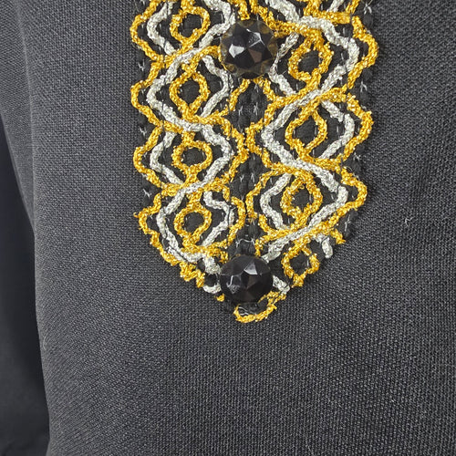 Vintage Bleeker Street Black Maxi Dress Gold Trim Beaded Boho Size S/M