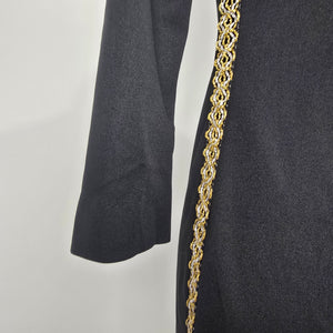Vintage Bleeker Street Black Maxi Dress Gold Trim Beaded Boho Size S/M