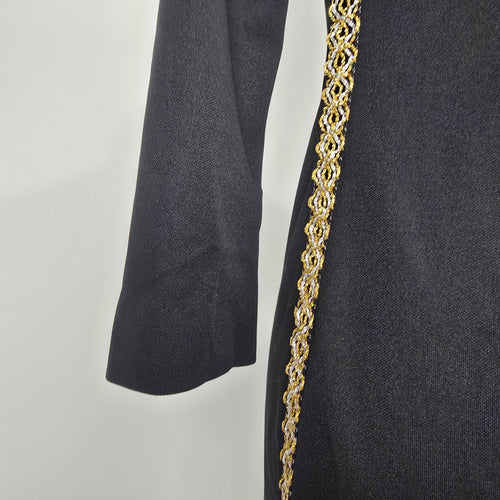 Vintage Bleeker Street Black Maxi Dress Gold Trim Beaded Boho Size S/M